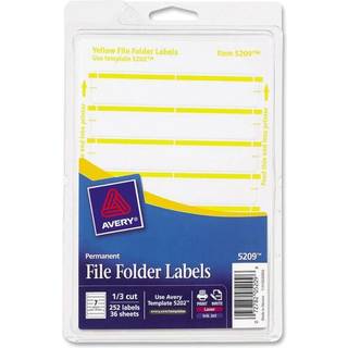 Avery File-mappetiketter p? 4 """" X 6 """" Sheets Easy Peel White/Yellow Print eller Skriv 2/3 """" X 3-7/16 """" 252 Etiketter (5209)