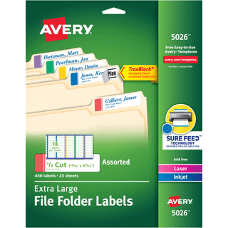 Avery 5026 Ekstra store arkiveringsetiketter 15/16-tommer x3-7/16-tommer 450/pk Assorteret