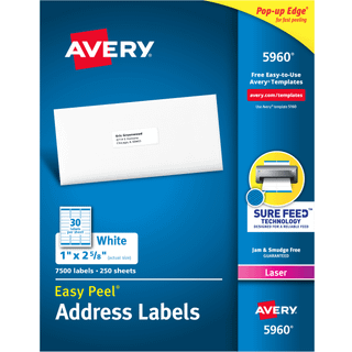 Avery Easy Peel Laser Address Labels 1 X 2 5/8 White 7500/Box