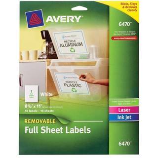 Avery White aftagelige multifunktionelle etiketter 8,5 x 11 tommer hvid pakke med 10 (06470)