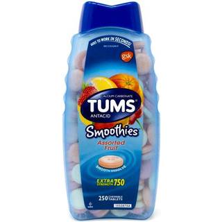 TUMS Smoothies Calciumcarbonat Syreneutraliserende middel 750 mg, Assorteret Frugt, 250 Tyggetabletter