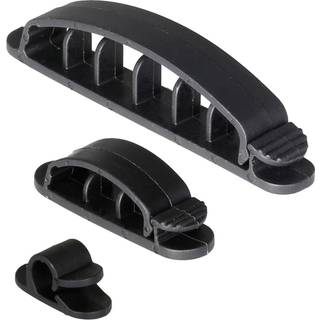 DELTACO kabelholder, 1/3/6 steder, 10-pakke, sort