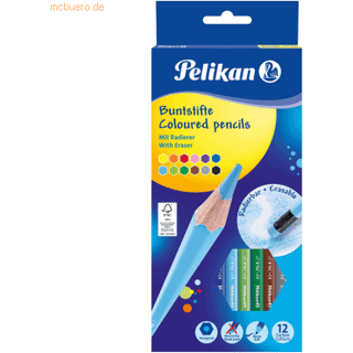 Pelikan Farveblyanter med viskelæder, 12 stk.