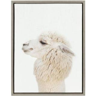 Kate og Laurel Sylvie Studio Alpaca Animal Print Portrait Framed Canvas Wall Art af Amy Peterson 18x24 Gray