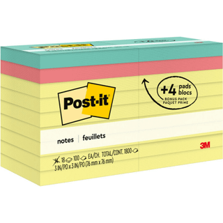 MMM654144B - Post -it Notes Value Pack in Canary Yellow med 4 gratis puder i lyse farver