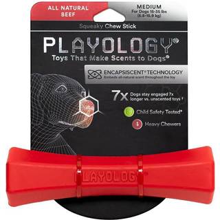 Playology Squeaky Chew Stick Dog Leget?j til mellemstore hunde op til 50 kg | At engagere helt naturlig oksek?d duftende tyggeleget?j til h?rde t