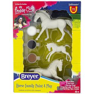 Breyer Stablemates 1:32 Hestefamilie Malingssæt - 3-delt sæt med 2 heste og føl, maling og pensel