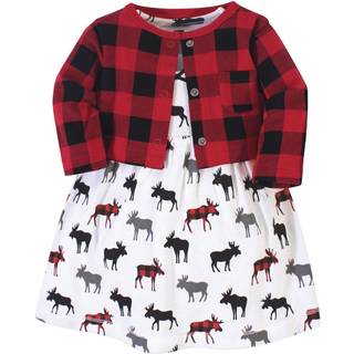 Hudson Baby Girls 'Cotton Dress and Cardigan Set Buffalo Plaid Moose 12-18 måneder