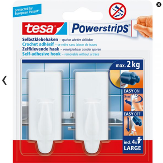 Tesa - Powerstrips Kroge LARGE CLASSIC (2 kg) - Hvid - 2 stk.