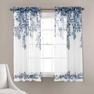 Lush Decor Tanisha Curtains - Sheer Window Panel Set - Floral Vine Print Smuk moderne elegant boligindretning - 38 """" W x 63 """" L Navy & White