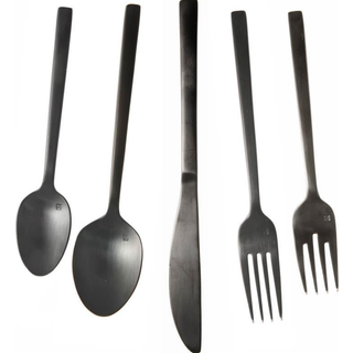 Fortessa Arezzo 18/10 rustfrit st?l bestik 5-stykke Placering Service til 1 b?rstet sort-5pps-1656b-05
