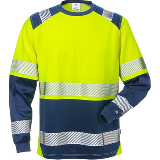 Fristads 129514 Hi Vis langærmet t-shirt kl.2 7457 / Arbejds T-shirt Hi-Vis gul/Marine XL