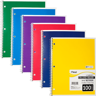 Mead Spiral Notebook College styrede 1 Emne 100 ark forskellige farver (06622)