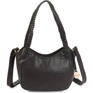 Style Lucca: Sort lædertaske. Skøn skulder- og crossbody skindtaske med flot håndflettet håndrem