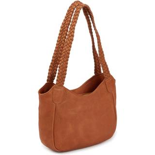 Style Lucca: Lædertaske i cognac-brun. Skøn skulder- og crossbody skindtaske m. flot flettet håndrem