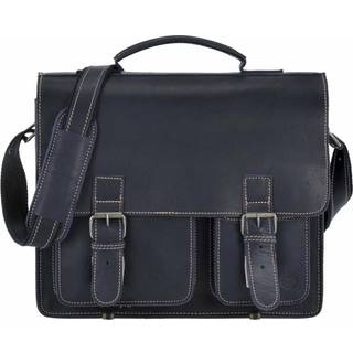 Greenburry Aktentasche Herren Damen Leder 39x33cm "Buffalo" mit 2 großen Hauptfächern, A4 Ordner passt, Schultasche, Lehrertasche, blau