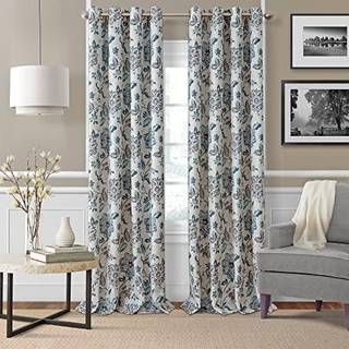 Elrene Home Fashions Sorrento Jacobean Floral Room-Darking Window Curtain 52 i X 95 i Blue/Taupe