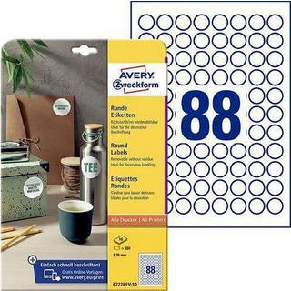 Avery 6222REV-10 Aftagelige runde produktetiketter Ø20mm 10ark