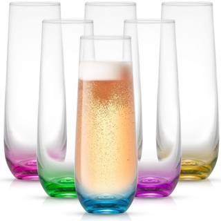 JoyJolt Hue Stemless Champagne fløjter sæt med 6 farvede briller. 9.4 oz champagnbriller. Prosecco Wine Flute Mimosa Glasses Set Cocktail Glass S