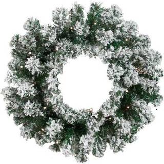Kunstig grankrans m/sne & lys - Ø45 cm