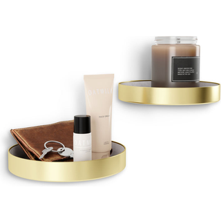 Væg Reol Rund Metal Messing Set 2