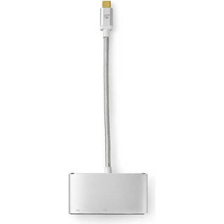 Nedis USB Multi-Port Adapter | 3-in-1 | USB 3.2 Gen 1 | USB-C™ Han | USB-A Hun / USB-C™ Hun / VGA Hun | 5 Gbps | 0.20 m | Runde | Guldplateret | Flettet / Nylon | Sølv | Cover Window Box