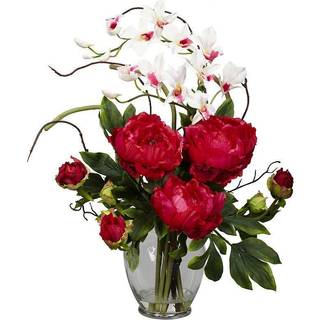 N?sten naturlig Peony & Orchid Silk Flower Arrangement