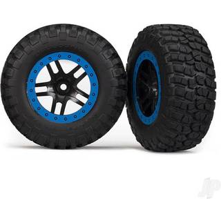Traxxas - TRX5885A - Tire & wheel assy, glued (SCT Split-Spoke, black, blue beadlock wheels, BFGoodrich® Mud-Terrain™ T/A® KM2 tires, inserts) (2) (2