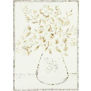 Kreativ co-op pr?get metal v?gkunst med blomster i vase n?dlidende hvid