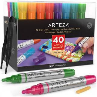 ARTEZA 40-farver Akrylmarkører Sæt til Glas, Keramik, Porcelæn, Plastik, Sten og Lærred - Levende farver, alsidige kunstmarkører