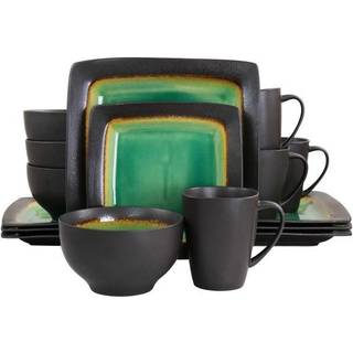 Gibson Elite Ocean Paradise Square Reactive Glaze Stoneware Thatware Set Service til 4 (16 stk) Jade