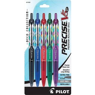 Pilot Pr?cise V5 RT Deco Collection Repillable & Retactable Liquid Ink Rolling Ball Pens Extra Fine Point 0,5 mm sort/bl?/r?d/gr?n/lilla pakke me