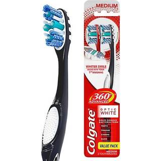Colgate 360 ???ptic White Advanced Toothburh Medium Tooth Breush til voksne 2 Count (Pack of 1)