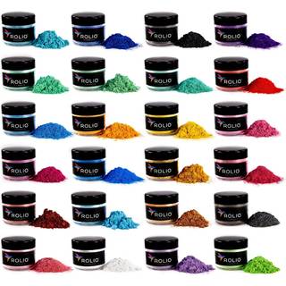 Rolio Mica Powder Pearlescent Color Pigment - Art Set til Resin Epoxy - Til s?be Lince Lip Gloss Eye Shadow Slime & Candle Jars - 10G 24 Jars - P