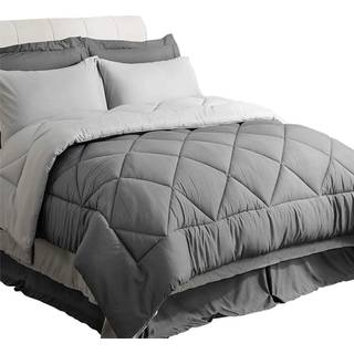 Bedsure Queen Comforter Set - 7 stykker reversible gr? senget?j queen size seng s?t til alle s?soner seng i en taske med down alternative dynepla