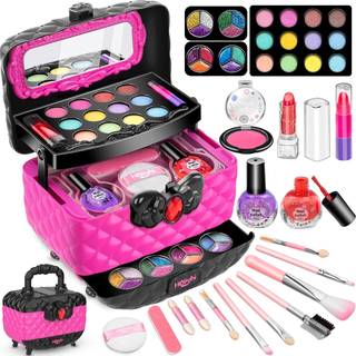 Hollyhi 58 PCS Kids Makeup Kit til pige Prinsesse Legetøj Virkelig vaskbart kosmetisk sæt med Mirror Kids Makeup -sæt til piger SPIL MAKE Up Føds