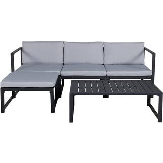 Loungesæt med sofa, 2 stole og 1 bord i metal og glas - Sort/Grå