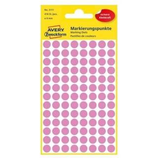 Avery 3111 Runde etiketter, permanent lim, pink Ø8mm, 416stk