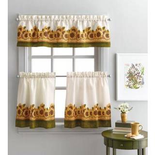 CurtainWorks Sunflower Garden Window Kitchen Curtain Tier and Valance Yellow 36-tommer Tier Set