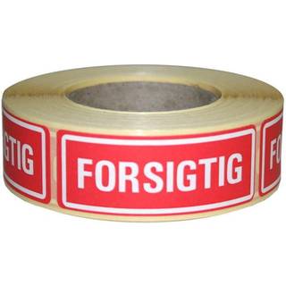 Etiket med tekst "Forsigtig" 24x66mm, 500 stk