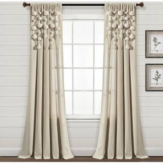 Frodig indretning Boho Pom Pom kvast Linned vinduesgardinpanel (enkelt panel) 84"""" L x 52"""" B lysegr