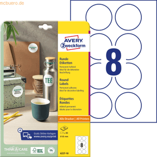 Avery 6227-10 Runde produktetiketter Ø65mm 10ark