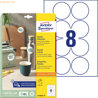 Avery 6228REV-10 Aftagelige runde produktetiketter Ø69mm 10ark