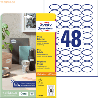 Avery 6241-10 Ovale produktetiketter 40x20mm 10ark