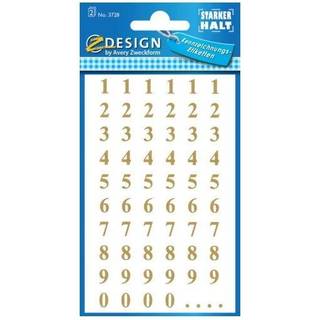 Avery 3728 numre, guld på transparent film, Times Bold, 0-9, 30 pt - 7,5mm, 2ark