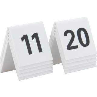 Securit skilt 5x4cm med bordnumre hvid med sort tal 11-20