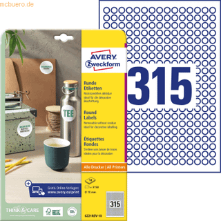 Avery 6221REV-10 Aftagelige runde produktetiketter Ø10mm (10ark)