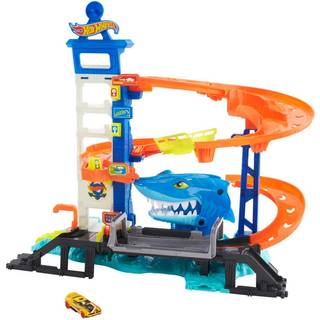 Hot Wheels City Shark Escape Playset: børnedrevet elevator, multiniveau hajangreb, inkluderer 1 køretøj