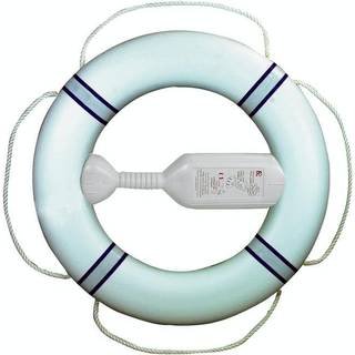 Redningskrans Fristad Plast FP380, Ø61/38 cm, hvid med marineblå refleksbånd, 2.1 kg + 20 meter kasteline
