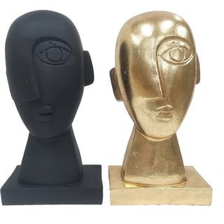 Dekorativ figur DKD Home Decor Ansigt Sort Gylden 14,5 x 10,5 x 27,5 cm (2 enheder)